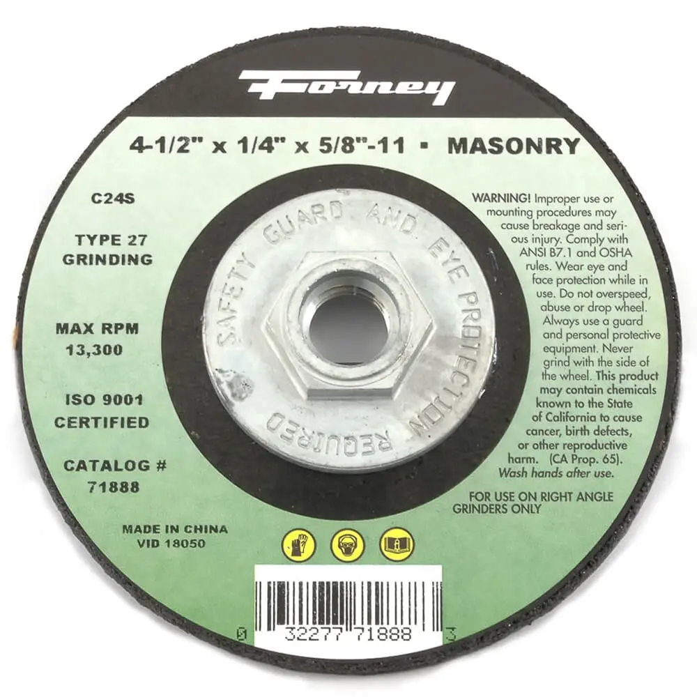 Grinding Wheel, Masonry, Type 27, 4-1/2 In X 1/4 In X 5/8 In-11 1