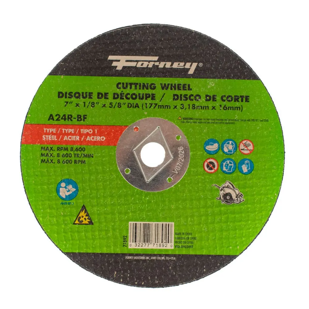 Cut-Off Wheel, Metal, Type 1, 7 In X 1/8 In X 5/8 In 1