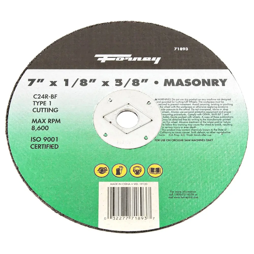 Cutting Wheel, Masonry, Type 1, 7 In X 1/8 In X 5/8 In 1
