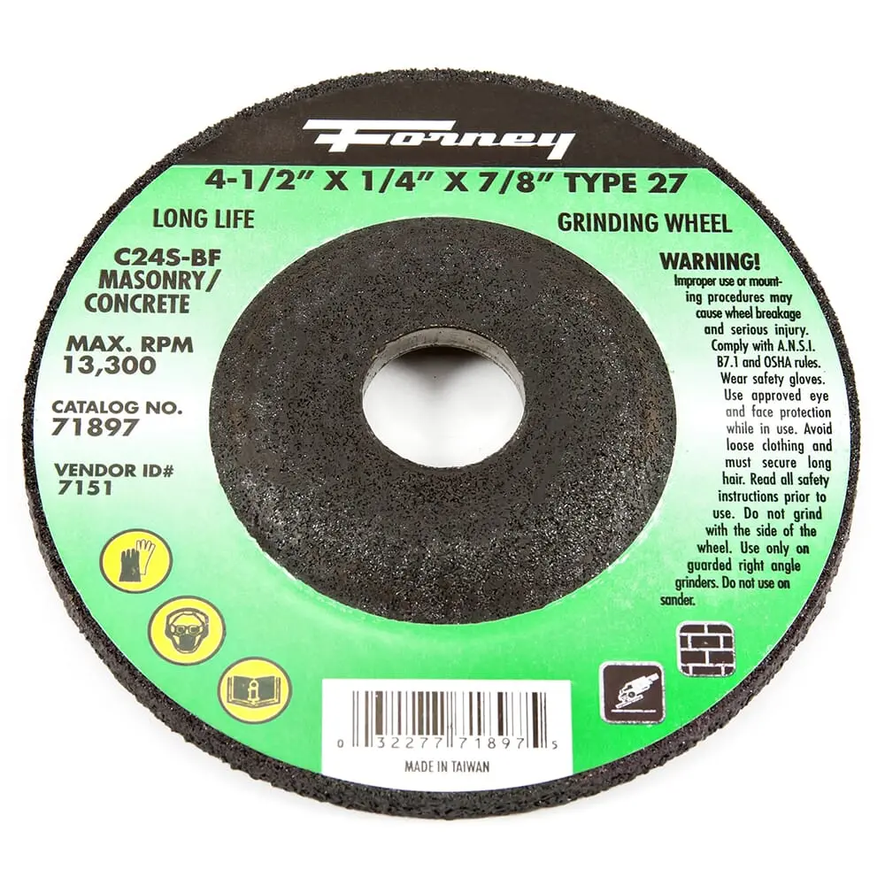 Grinding Wheel, Masonry, Type 27, 4-1/2 In X 1/4 In X 7/8 In 1