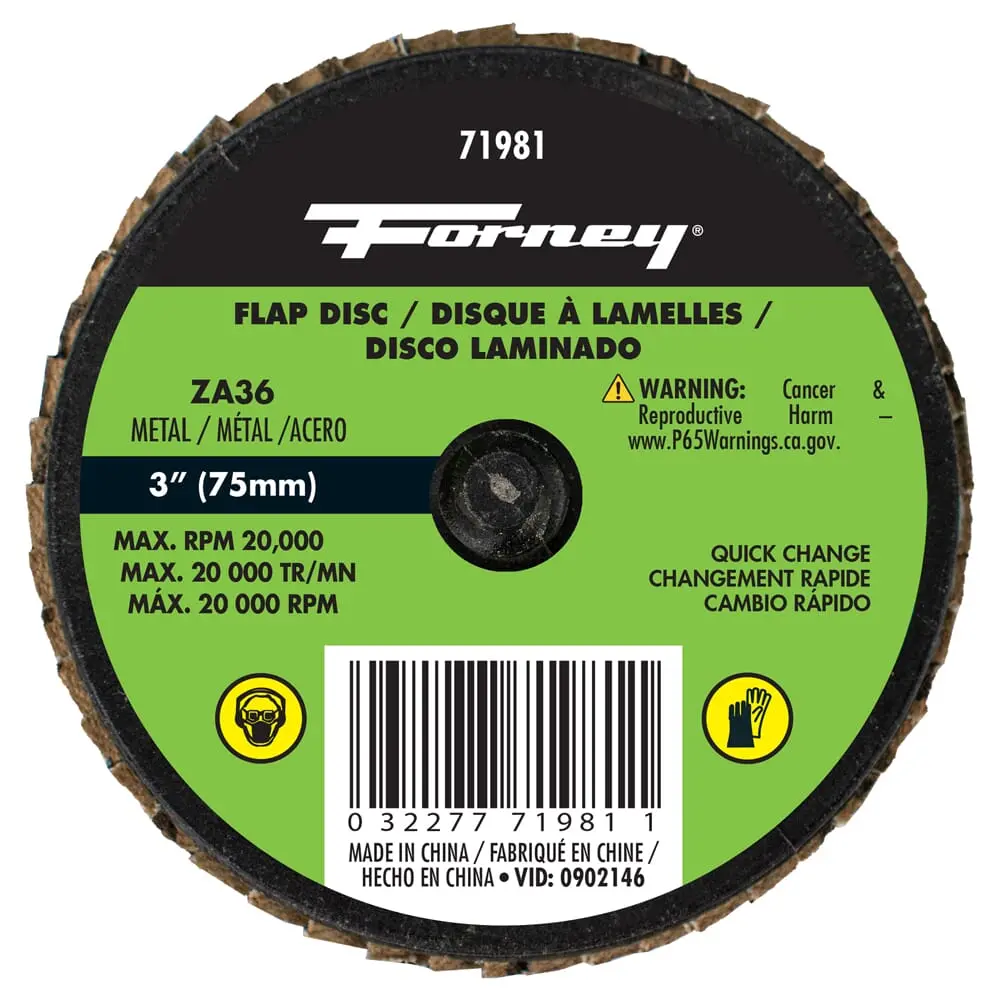 Quick Change Flap Disc, 36 Grit, 3 In 1