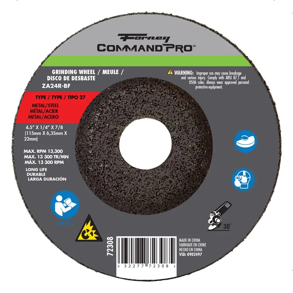 Grinding Wheel, Metal, Type 27, 4-1/2 In X 1/4 In X 7/8 In 1