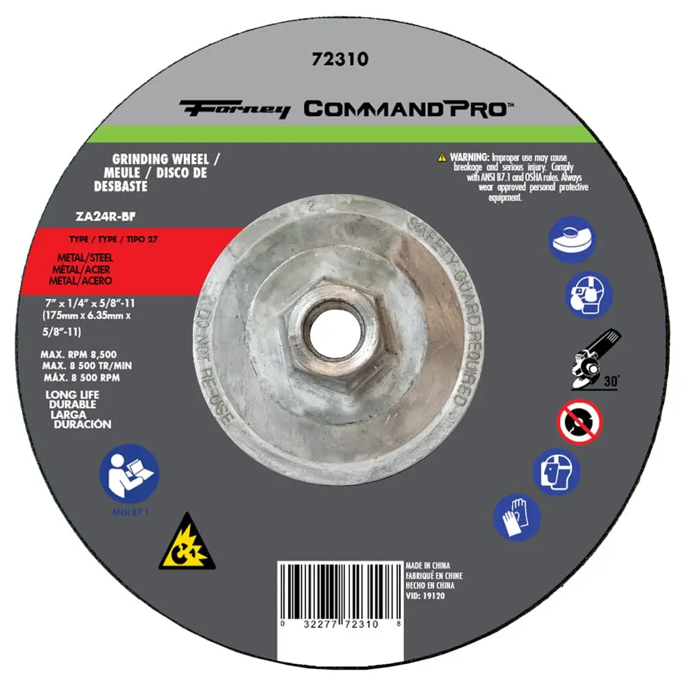 Grinding Wheel, Metal, Type 27, 7 In X 1/4 In X 5/8 In-11 1