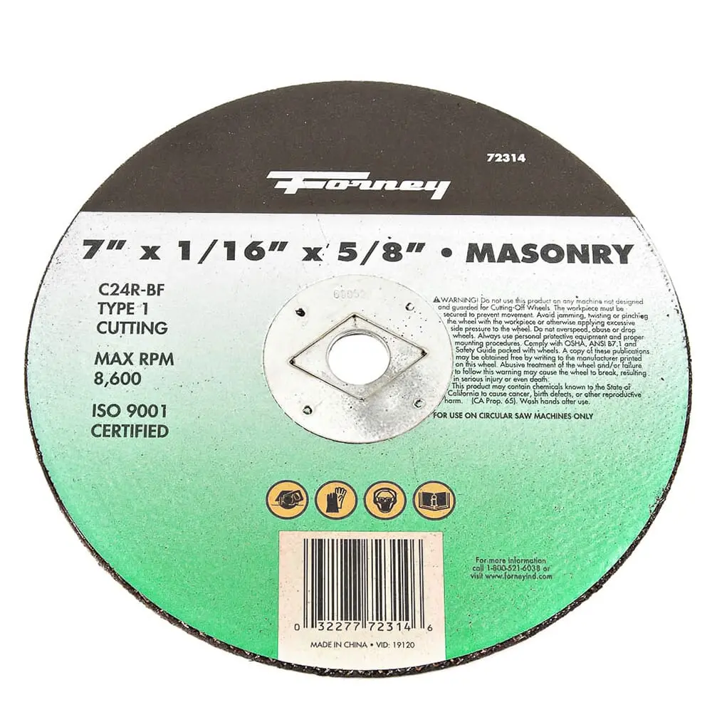 Cutting Wheel, Masonry, Type 1, 7 In X 1/16 In X 5/8 In 1