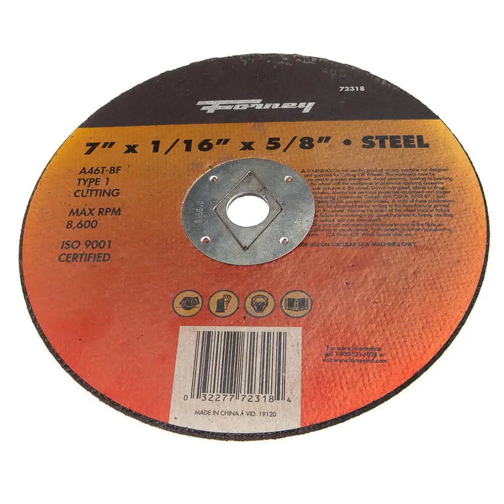 Cutting Wheel, Metal, Type 1, 7 In X 1/16 In X 5/8 In 1