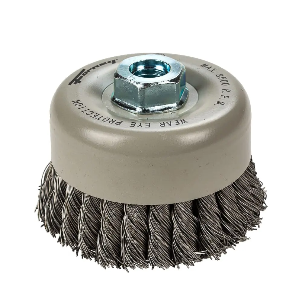 Command Pro Cup Brush, Knotted, Double Row, 4 In X .020 In X 5/8 In-11 1