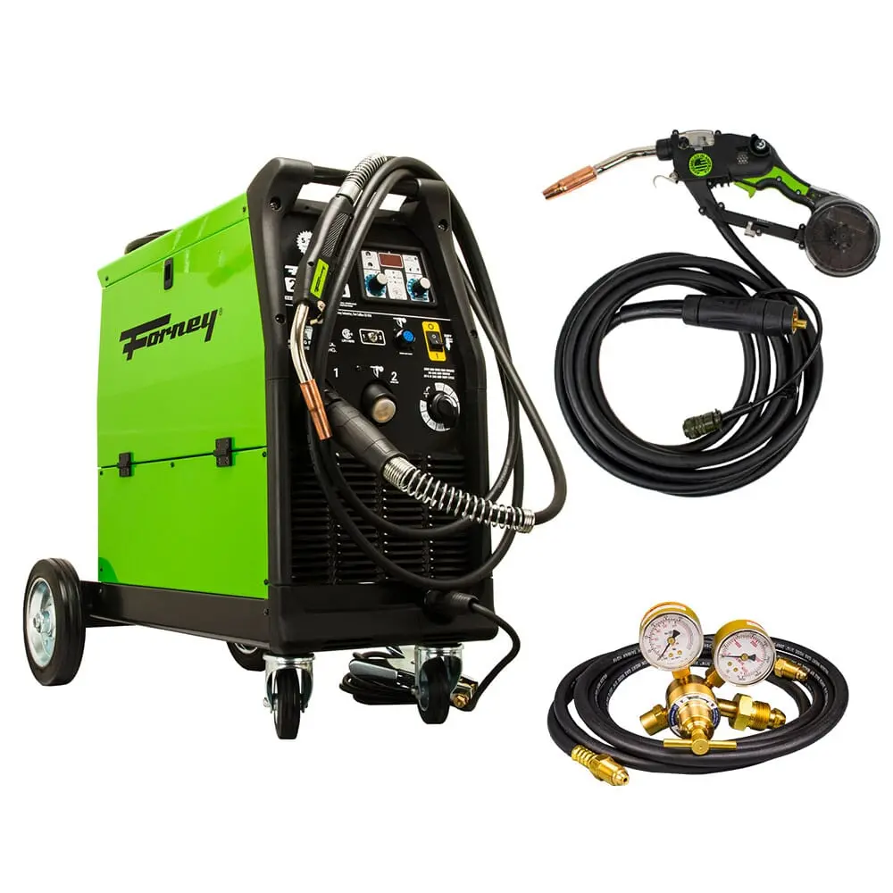 Forney® 242 Dual Mig Welder, Spool Pro Hornet™ Sg250 Spool Gun, And Argon/Co2 Regulator With 10 Ft Hose Package 1