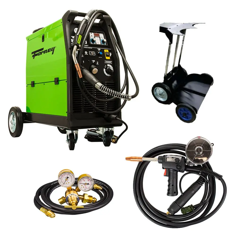 Forney® 242 Dual Mig Welder, 250 Amp Spool Gun, Argon/Co2 Regulator With 10 Ft Hose, And Dual Cylinder Trolley Attachment Package 1