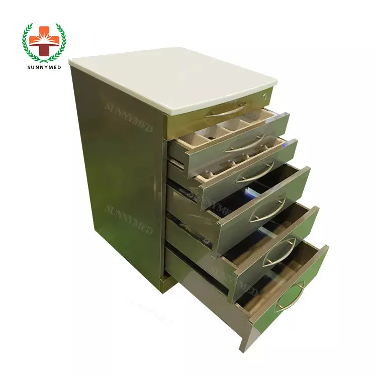 Mobile 5-Drawers Single Stainless Steel Medical Dental Cabinet,480*505*820Mm 2