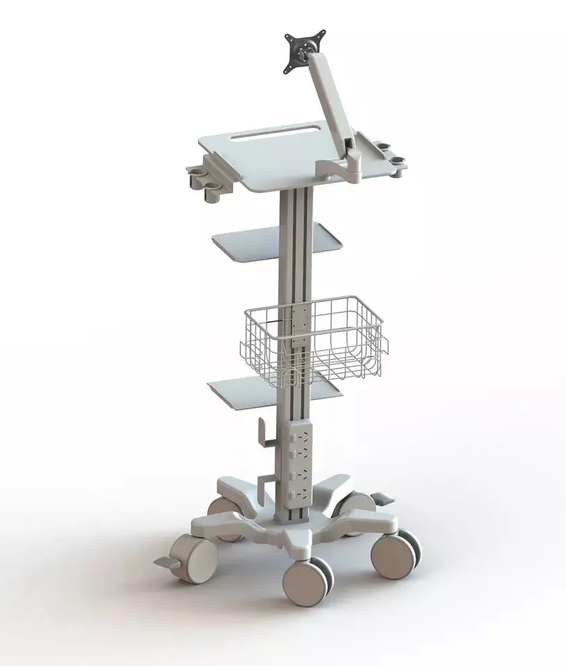 360 Degree Adjustable Stand Up Desk Hospital Medical Mobile Computer Workstation Cart Trolley With Monitor Mount 2