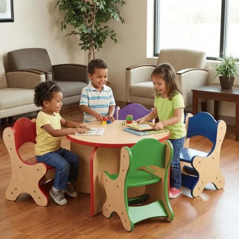 Harmony Park Table & 4 Blue Chairs Set 1