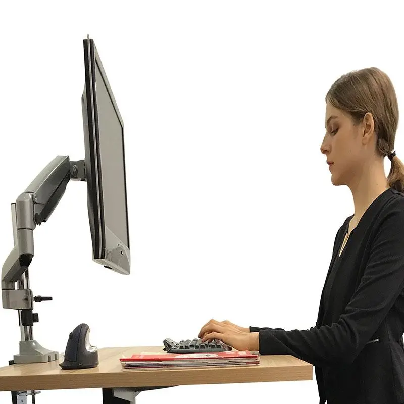 Monitor Arm Single Lcd Monitor Desk Mount Stand With Gas Spring Fully Adjustable Fits 20 21 23 24 27 30 32 Screens Height Adjustable Tilt Swivel Rotate, Clamp And Grommet Base (Model Lms-Gp) 1