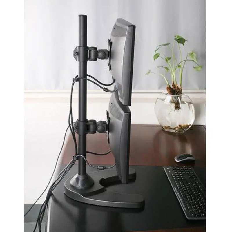 Dual Monitor Desk Stand Free Standing Lcd Led Flat Screen Tv Holds In Vertical Position 2 Screens Up To 27 Inch, Black (2Msfvb) 1