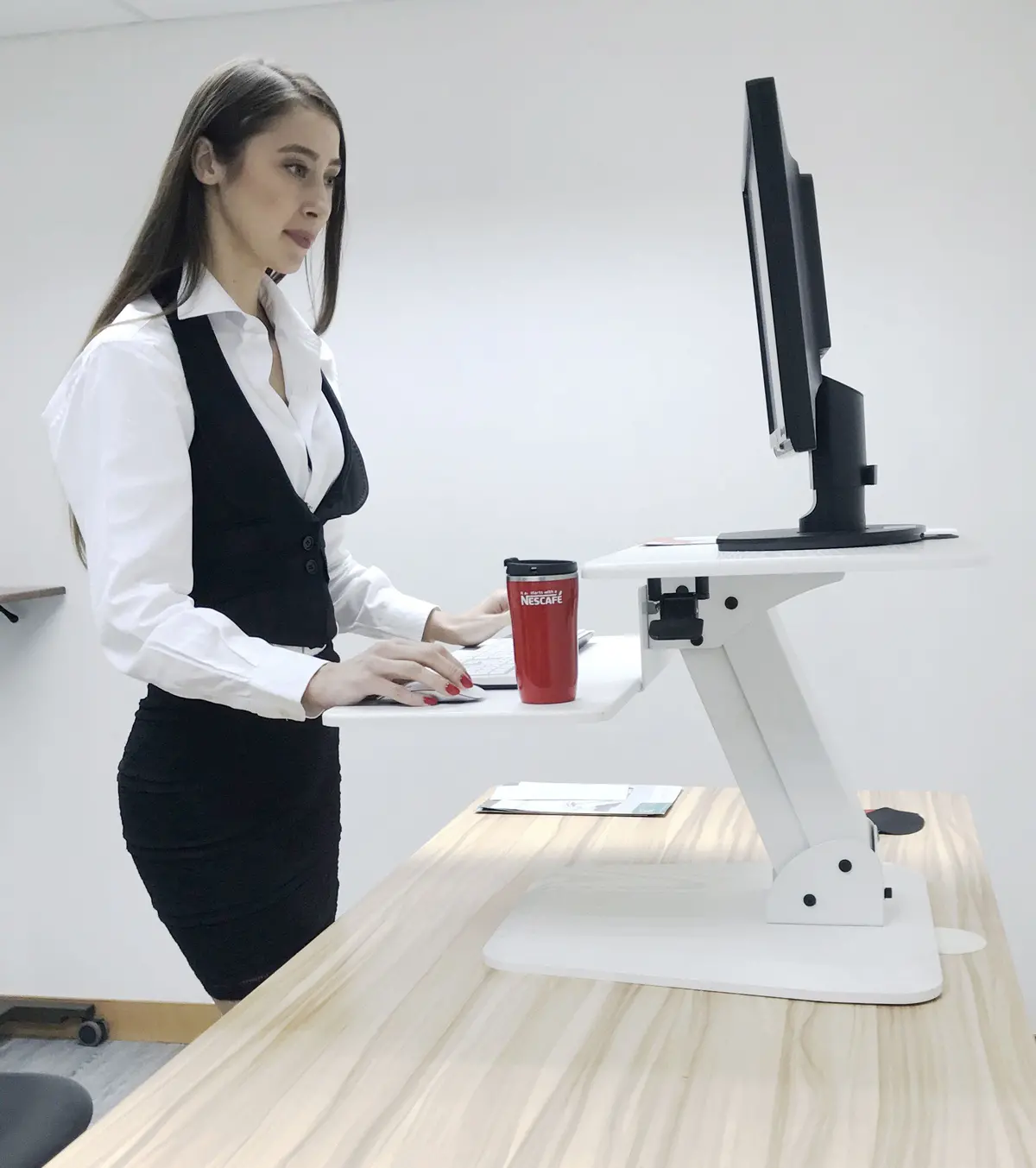 White Height Adjustable Standing Desk Gas Spring Monitor Riser, Tabletop Sit To Stand Workstation Converter (Model Rdfw) 1
