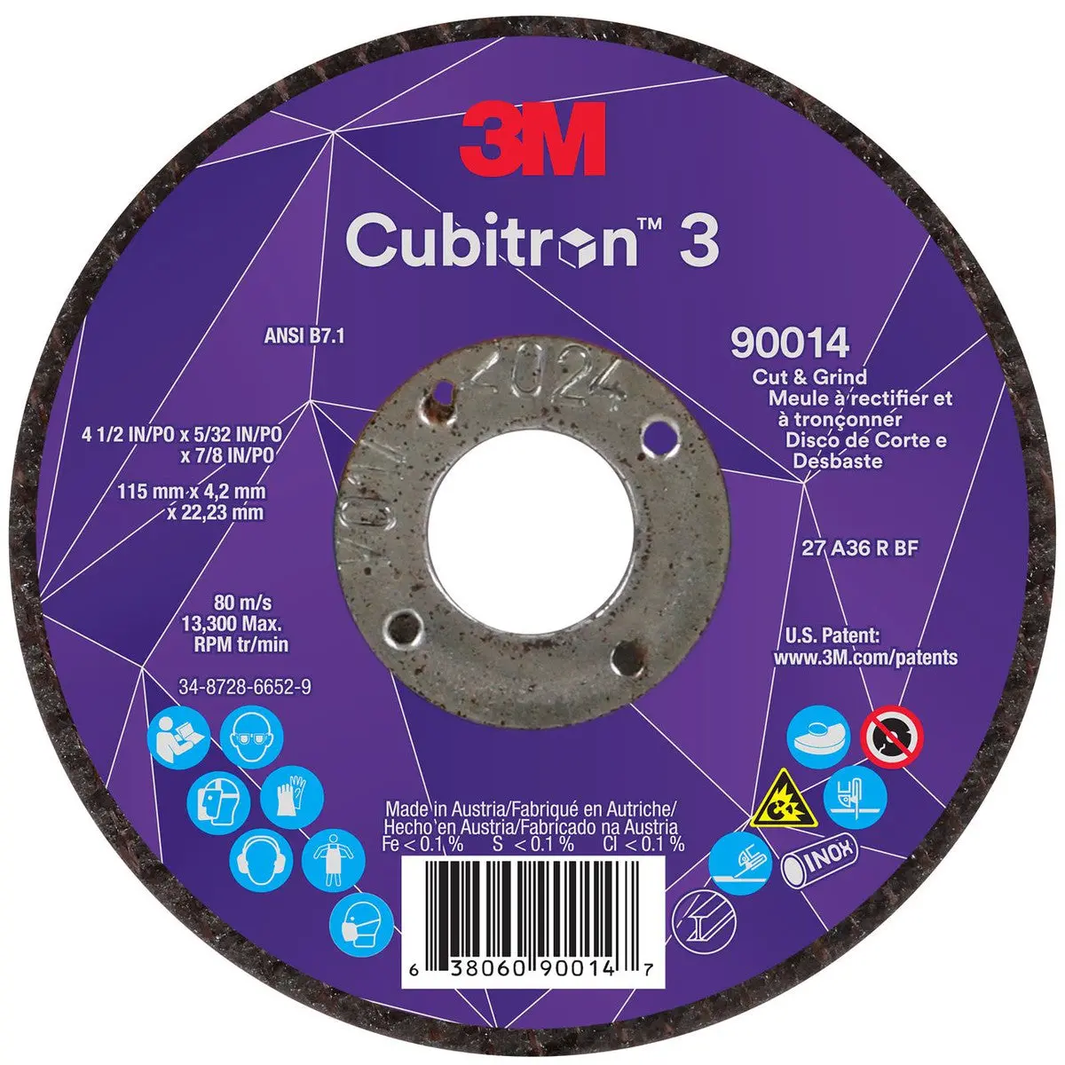 7100303968 Cubitron™ 3 Cut And Grind Wheel, 4 1/2 Inch Dia, 5/32 Inch 1