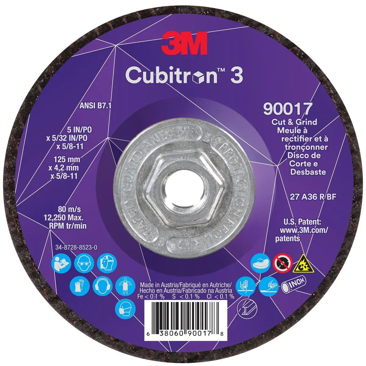 7100313550 Cubitron™ 3 Cut And Grind Wheel, 5 Inch Dia, 5/32 Inch, 36+ Grit 1