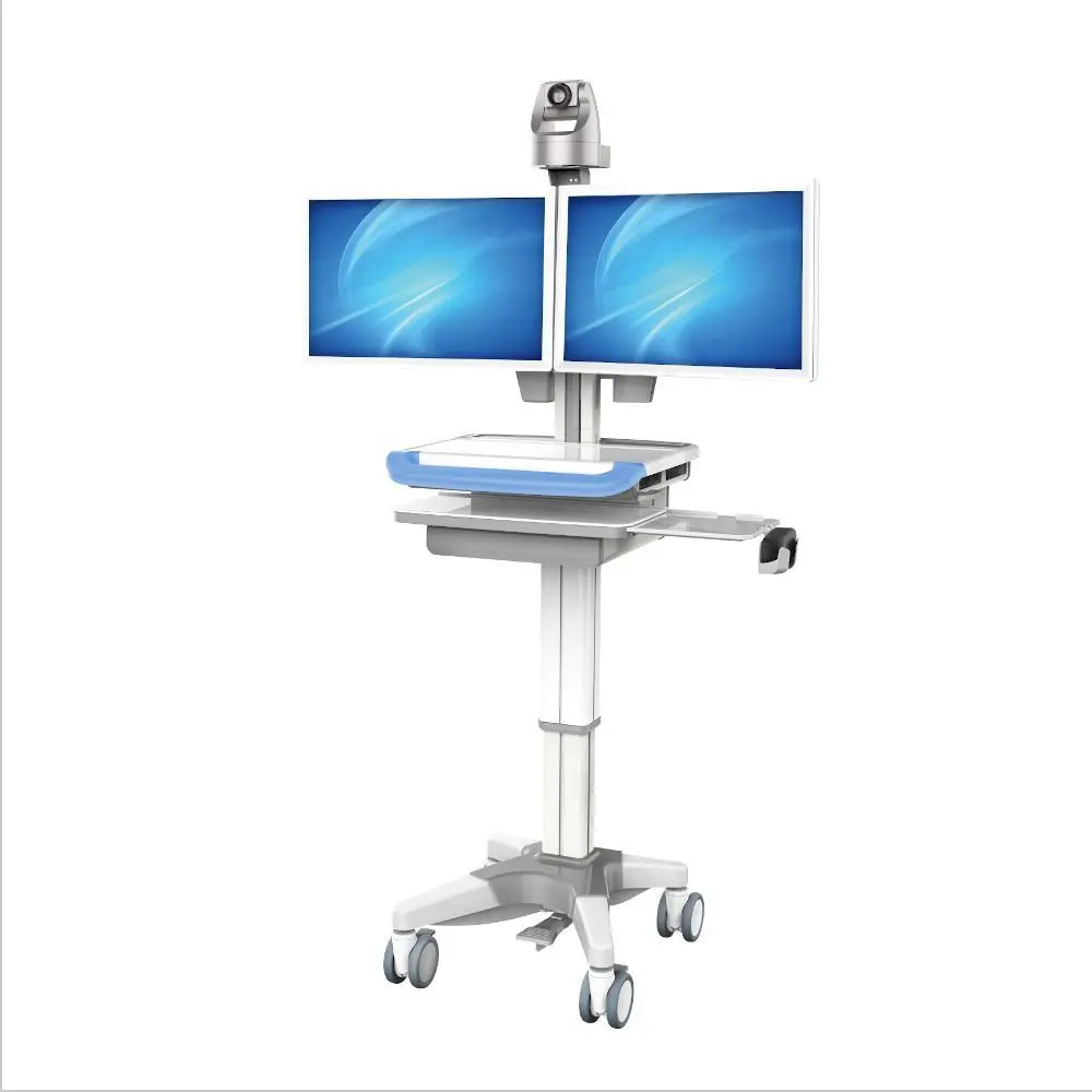 Dual Monitor Medical Cart With Lockable Wheels For Telemedicine Model  Hsc-03G 1