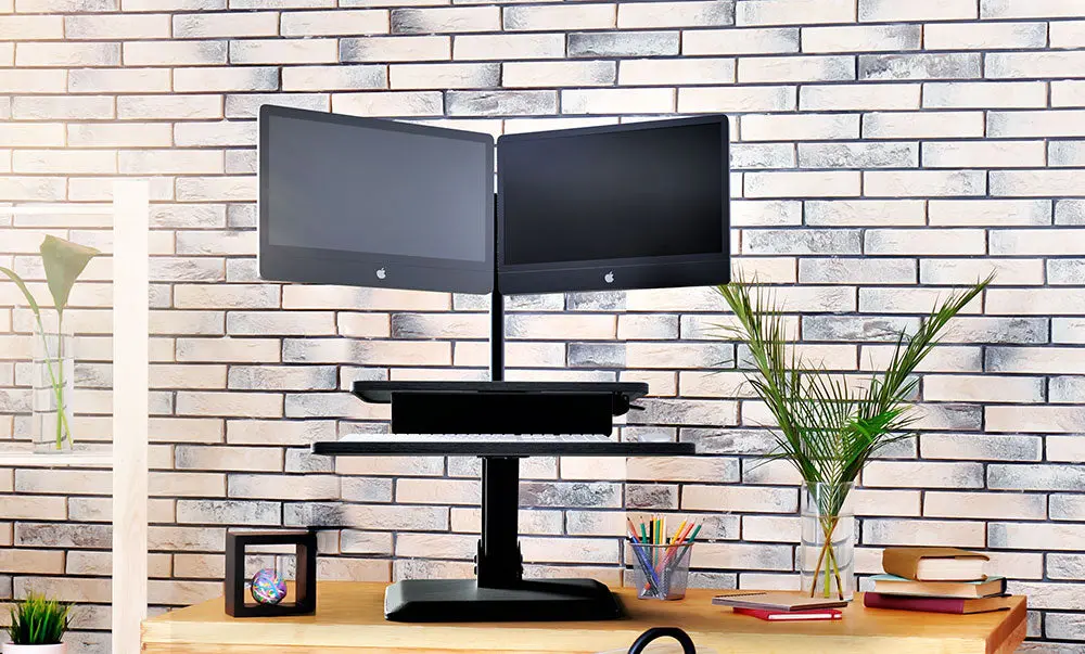 Dual Monitor Sit Stand Workstation Desk Converter With Two Monitor Arm 1