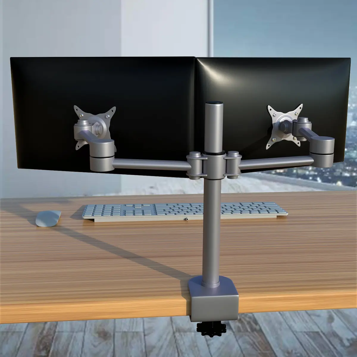 Dual Monitor Heavy Duty Aluminum Desk Stand, Fully Adjustable, Fit Screen Up To 32 Inch, 33 Lbs On Each Arm, Vesa 75 And 100Mm, Silver (Rpch2s) 1
