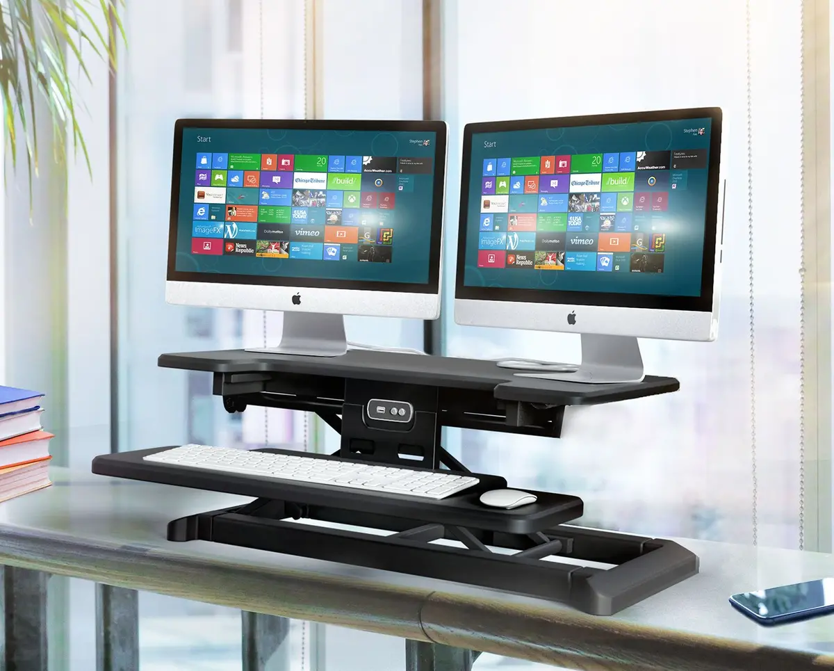 Electric Sit Stand Workstation Standing Desk Converter-Pain Free Adjustments (Rtel) 1