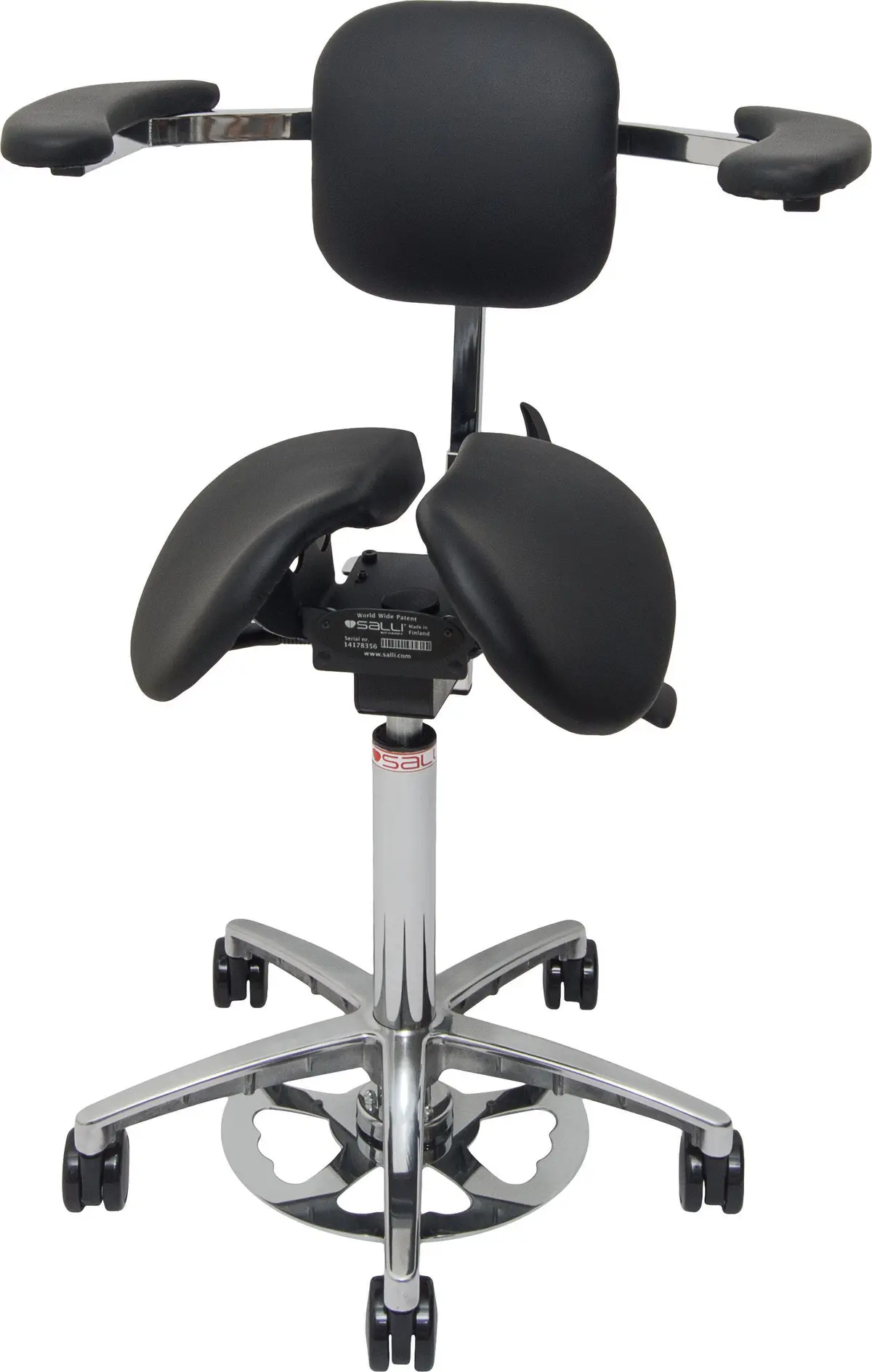 Salli Expert Two-Part Seat Chair Wth Back Rest And Elbow Supports, For Demanding Precision Work, In E.G. Operating Theatres, Dentist Clinic, Black 1