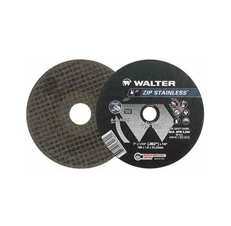 Walter Zip Stainless Wheel 4.5 In. X 7/8 In. Arbor X 3/64 In. Gr 36/60, Contaminant Free Cut-Off Wheel (11F042) 1