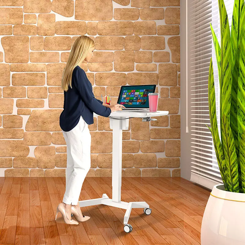 Mobile Standing Laptop Desk Converter Sit Stand Home Office Desk Workstation W/Height Adjustable From 30.3" To 45.9 Inches Folding Desk With Wheels, White (Lpt02) 1