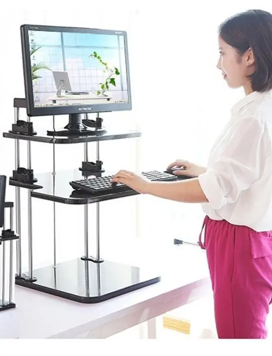 Adjustable Sit To Stand Standing Desk, 3 Shelves, Black 1