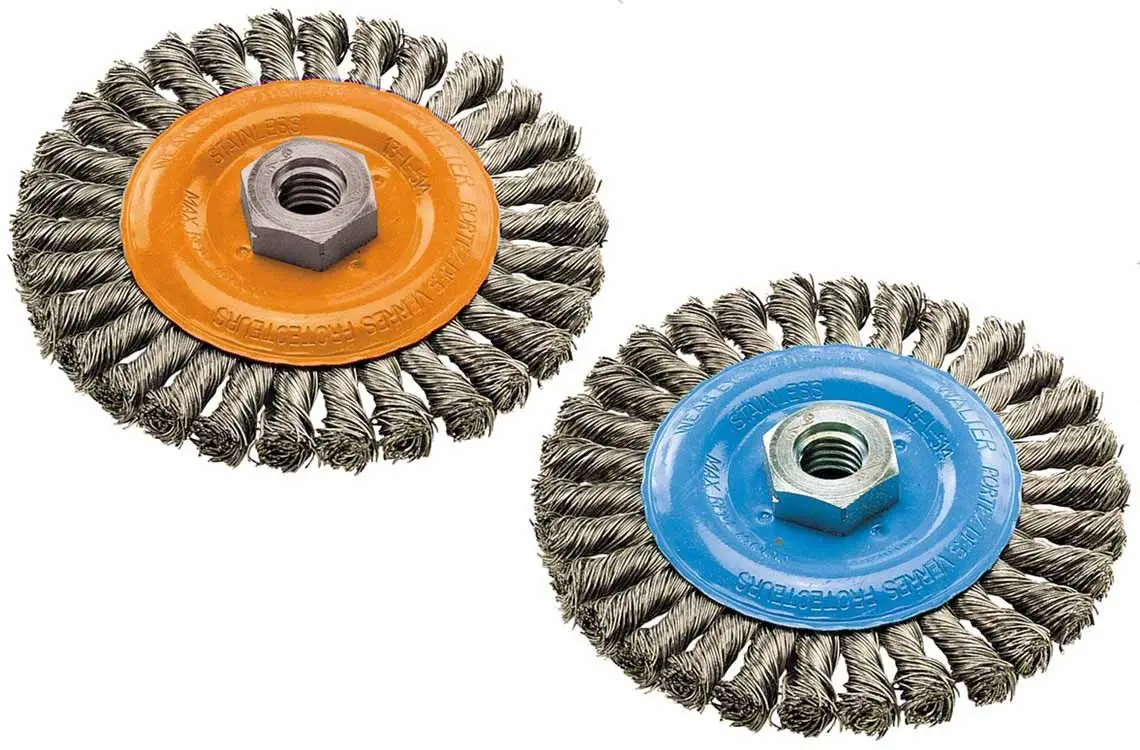 Walter 13L404 4" X 3/8" X 5/8"-11" Knot-Twisted Wire Wide Wheel Brush 1