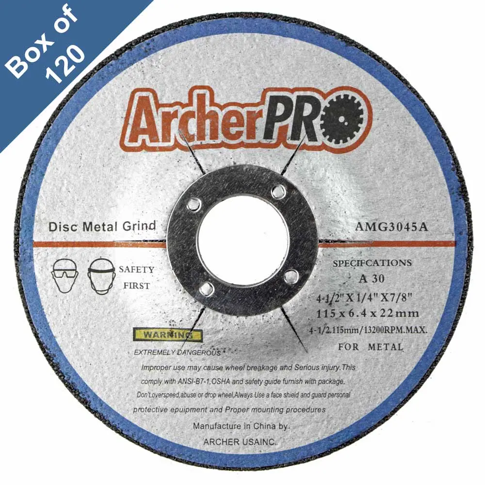 Abrasive Grinding Wheels For Metal (Depressed) 4-1/2" X 1/4" X 7/8" (Box Of 120) 1