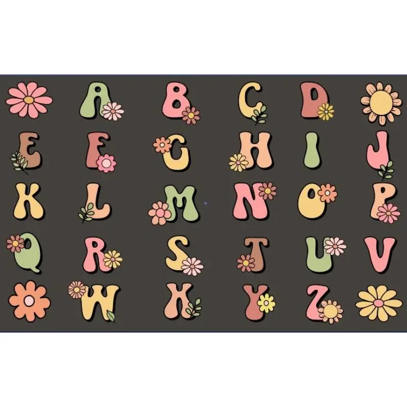 Groovy Alphabet And Flowers Seating Rug 1