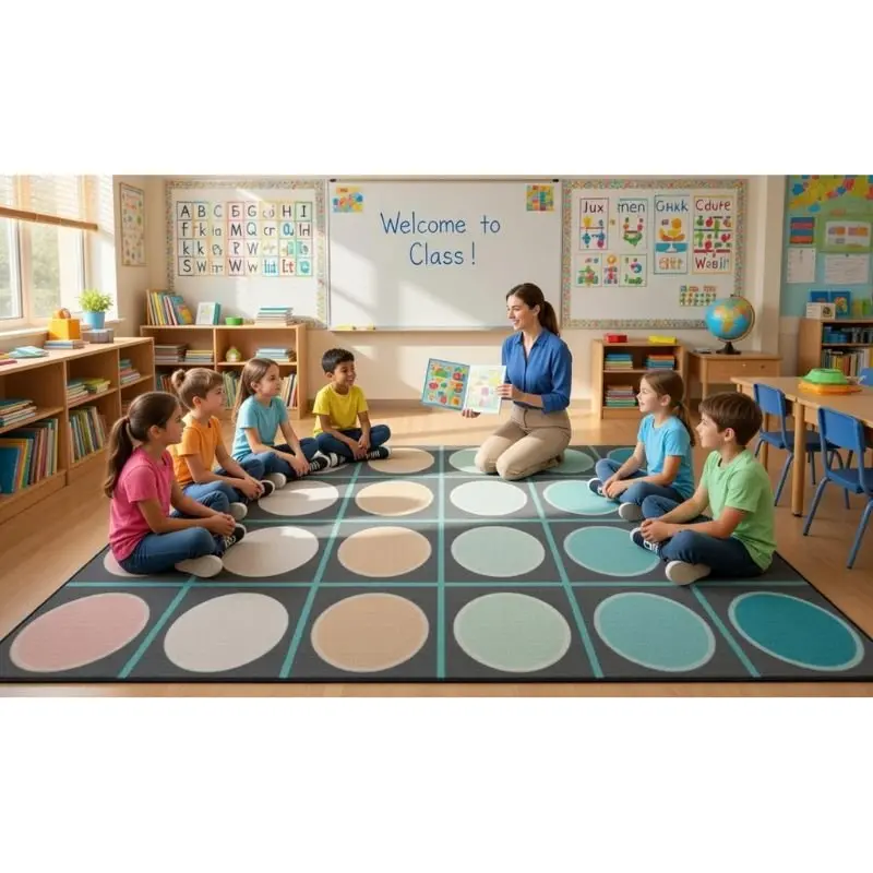 Pastel Paradise Grid And Circles Seating Rug 3