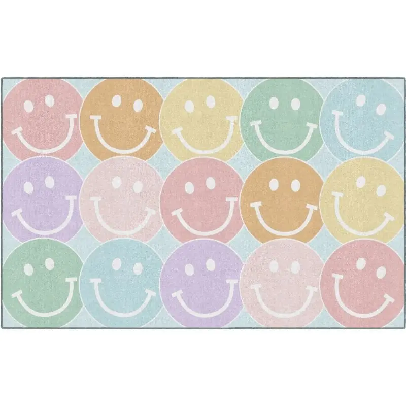 Pastel Rainbow Big Happy Face Rug 2