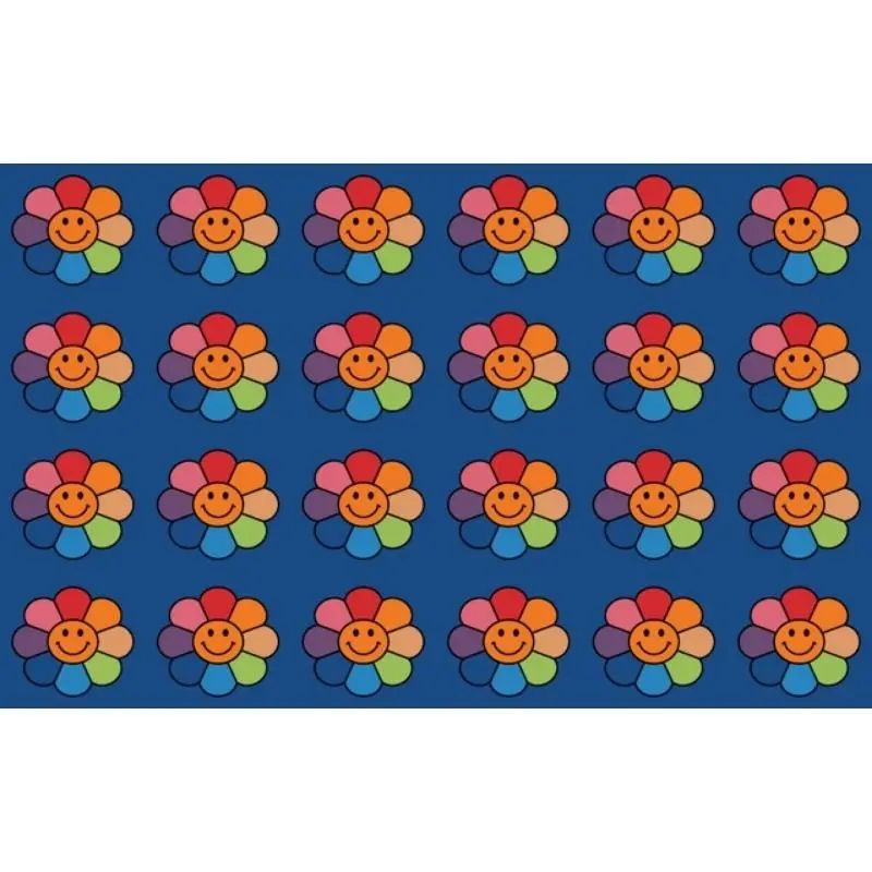 Rainbow Flowers Happy Face Seating Rug 1