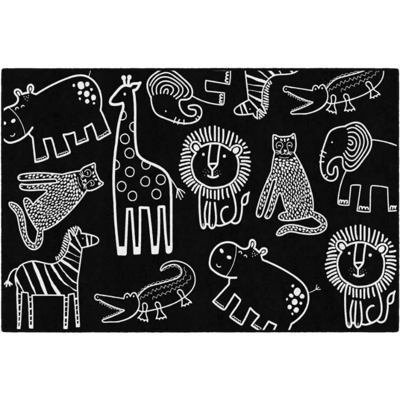Safari Animals Black And White Rug 1