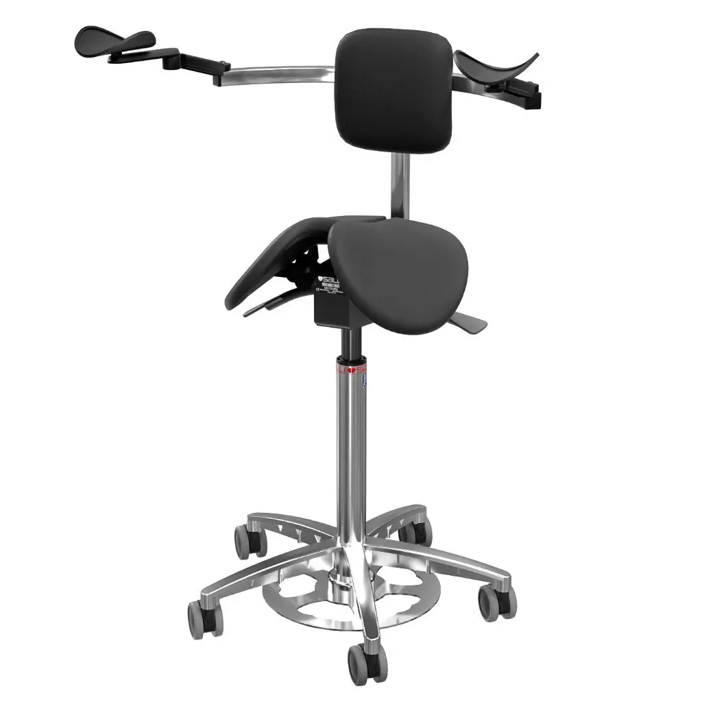 Salli Ultra Two-Part Seat Chair Wth Back Rest And Arm Supports, For Demanding Precision Work, In E.G. Operating Theatres, Dentist Clinic, Black 1