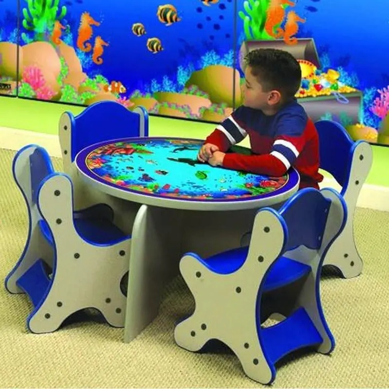 Seascape Table & 4 Blue Chairs Set 1