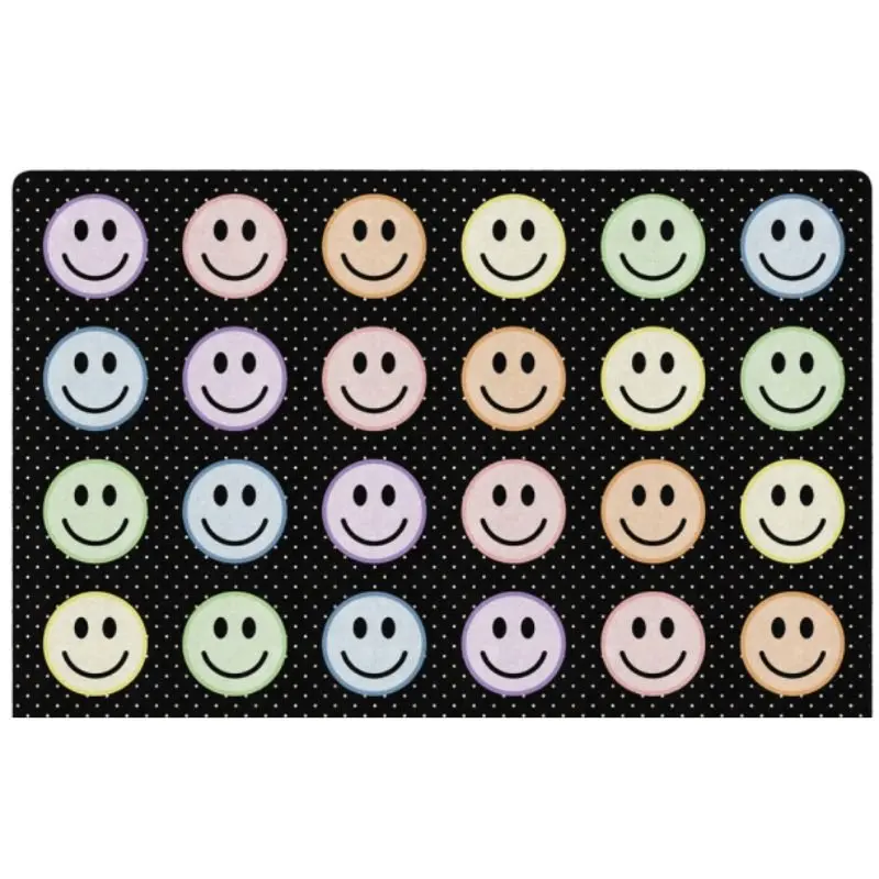 Happy Faces Seating Pastel On Black School Rug 2