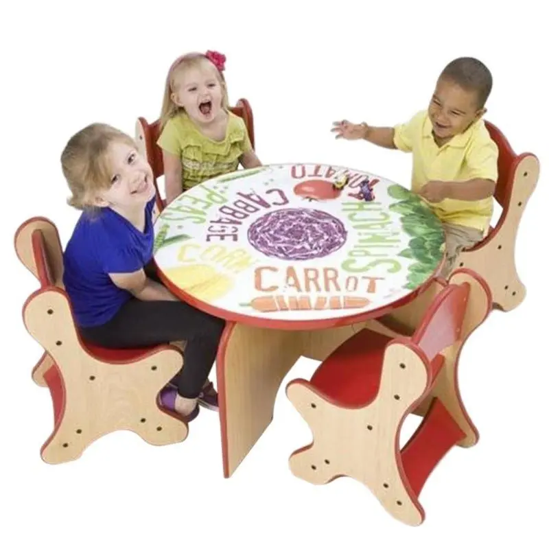 Veggie Table & 4 Red Chairs Set 1