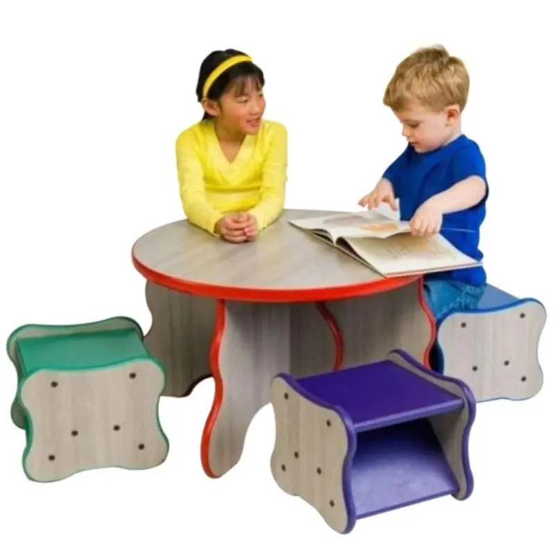 Wavy Legs Table & 4 Stool Set 1
